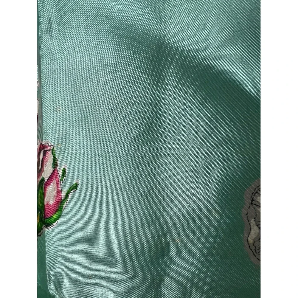 Vintage Brico Rayon Square Scarf Aqua Blue Pink Yellow Floral Rose Print 31x34